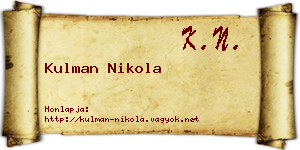 Kulman Nikola névjegykártya